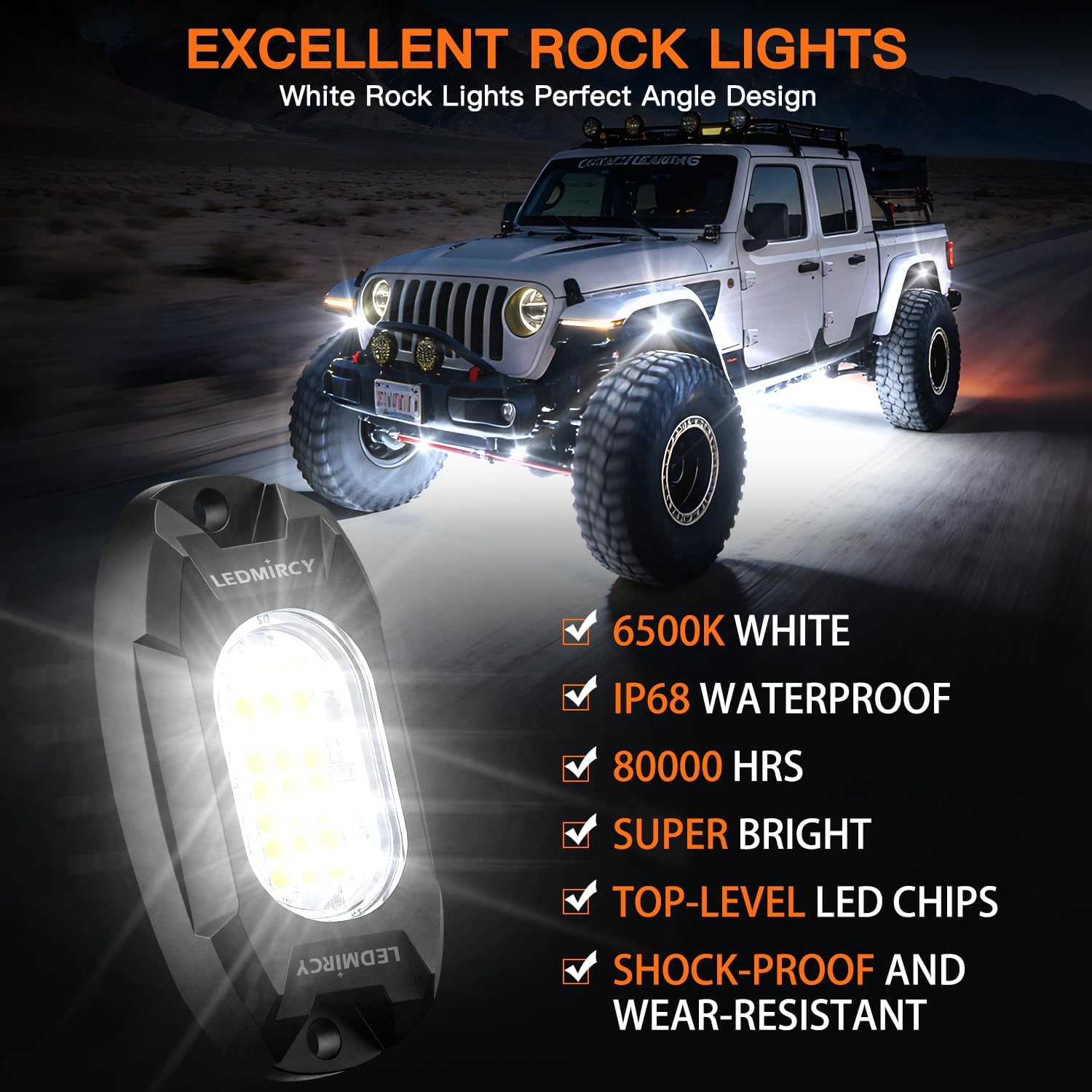 White Rock Lights,LEDMIRCY R6 LED Pure White Rock Lights 12PCS with Rocker Switch Wire Harness Kit for Trucks UTV Off Road Boat ATV Luces para Carro Super Bright High Power Light Waterproof Shockproof