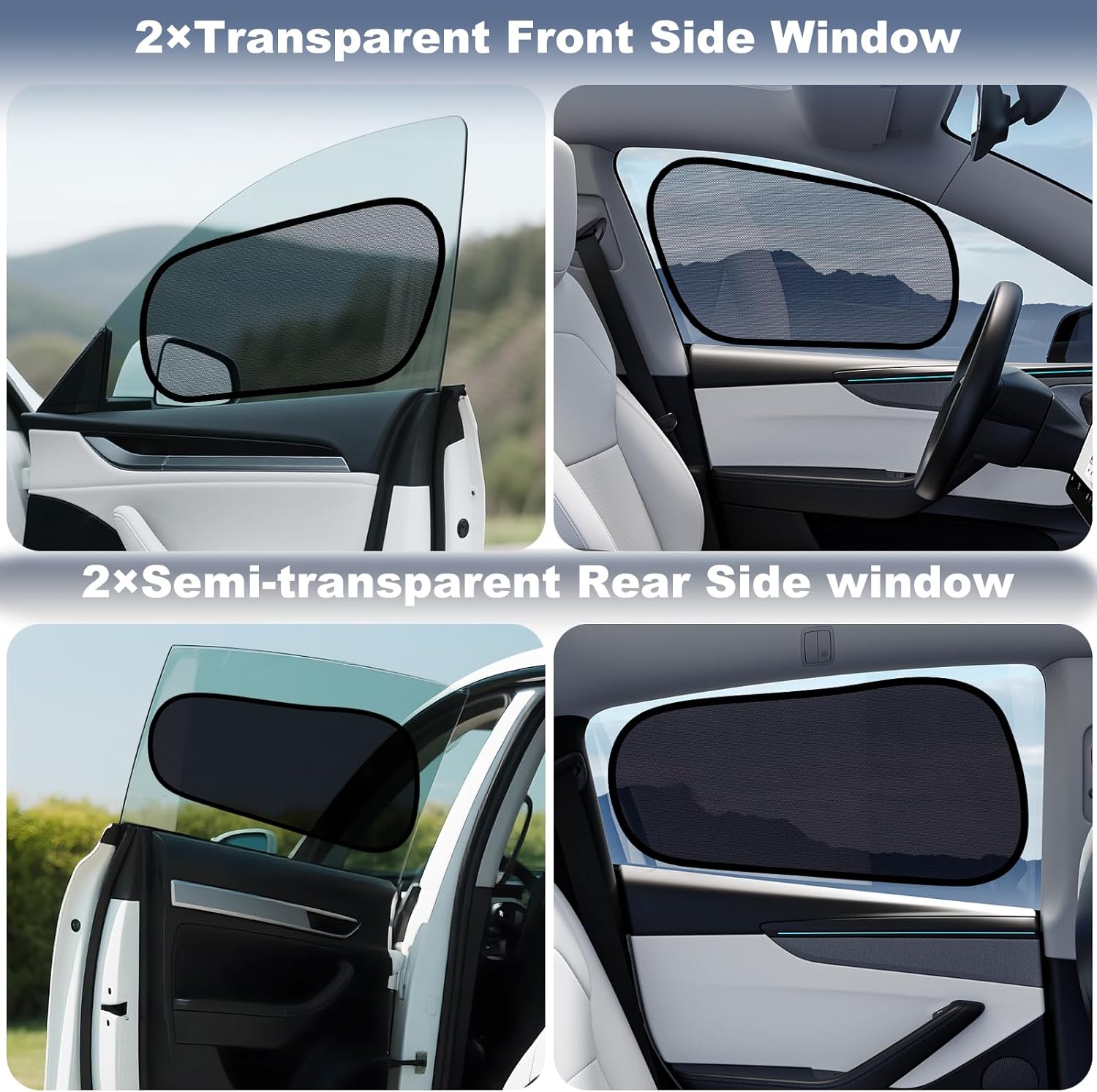 XCBYT Tesla Model Y Window Shades for Baby, Static Cling Side Window Sun Shades for Heat Insulation & UV Protection, Semi-Transparent Car Privacy Window Covers, Front Driver Window Sunshade, 4PCS