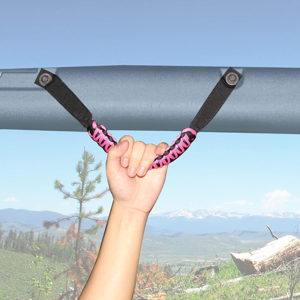 sukemichi for Bronco Grab Handles, Paracord Roll Bar Grab Handles for 2021 2022 2023 2024 2025 2026 Ford Bronco Accessories 4 Door 2 Door, Pink, 4 Pack