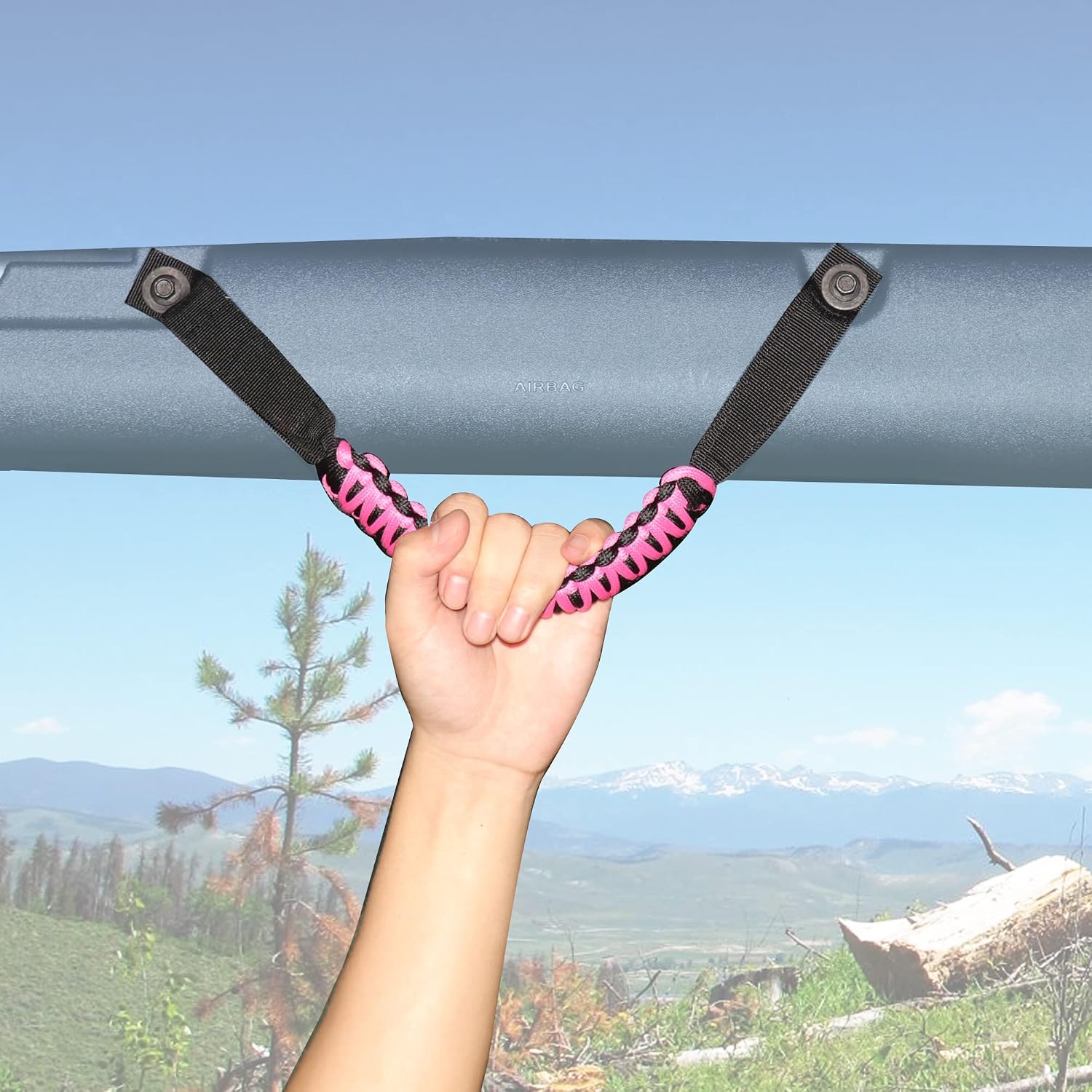 sukemichi for Bronco Grab Handles, Paracord Roll Bar Grab Handles for 2021 2022 2023 2024 2025 2026 Ford Bronco Accessories 4 Door 2 Door, Pink, 4 Pack