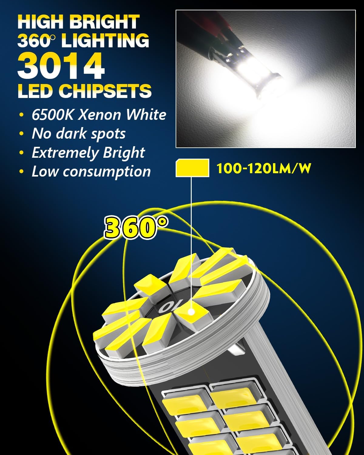 Zakolak 10Pcs 194 T10 168 W5W 2825 LED Bulb, Super Bright LED Car Interior Dome Map Camper RV License Plate Light Bulbs, Upgraded 25-SMD 3014 Chipsets 12V 400LM 6500K Xenon White