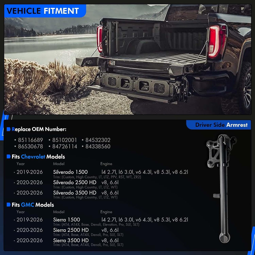 85116689 Auxiliary Tailgate Step Handle Fit for Chevy Silverado & for GMC Sierra 1500 2500 HD 3500 HD 2019-2026, Assist Handle Assembly, Pickup Box Aux E/Gate Step Armrest, W/Bracket Replace# 84338560
