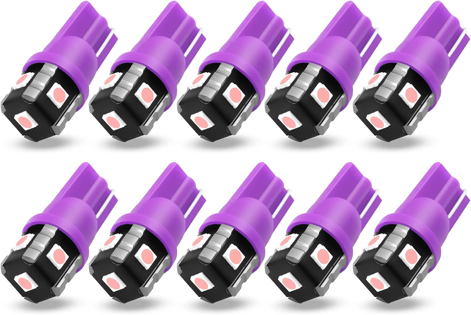 PHINLION 194 LED Light Bulb Purple 168 2825 W5W T10 Wedge 5-SMD 3030 Chipsets LED Replacement Bulbs for Car Interior Dome Map Door Courtesy Parking License Plate Lights, Pack of 10