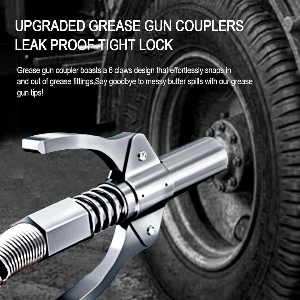 Grease Gun Coupler Grease Gun Tips,Quick Lock Double Handles Grease Gun Tip with 6 Thickened Claws,Rated 12,000PSI,Compatible with All Grease Guns,Suitable for Automobiles Ships Farm Machinery Etc.
