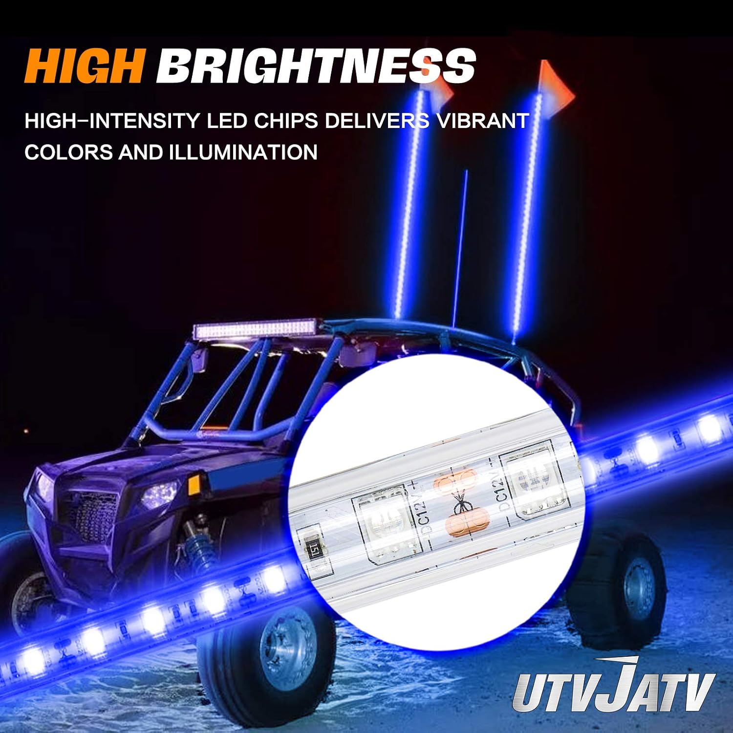 4ft LED Whip Blue Lights Waterproof Flag Pole Safety Antenna with Flag for Can Am Maverick X3 Sand Dune Buggy UTV ATV 2020 Polaris RZR XP 4X4 Offroad Truck 4 Wheels - 1PCS
