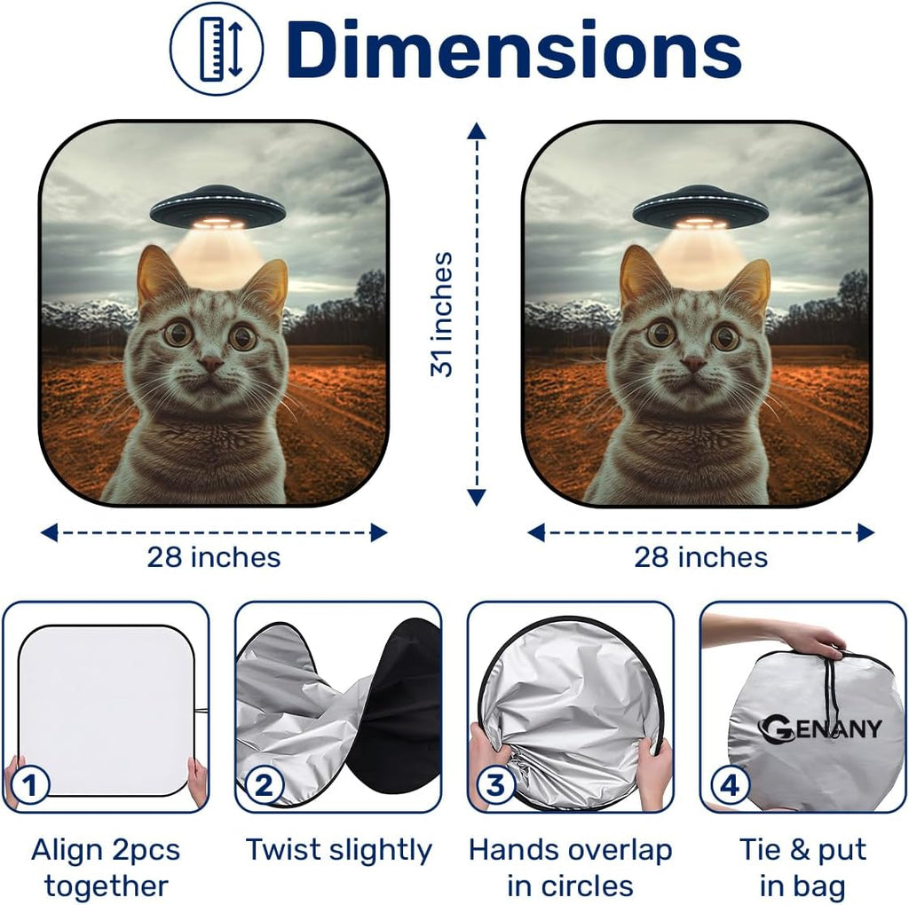 GENANY 2 Piece Funny Cat Windshield Sun Shade for SUV Truck (28x31 Inches), Sun Shade Windshield, Shades for Front Windows, Sunshade for Car Windshield, Protector Blocks UV