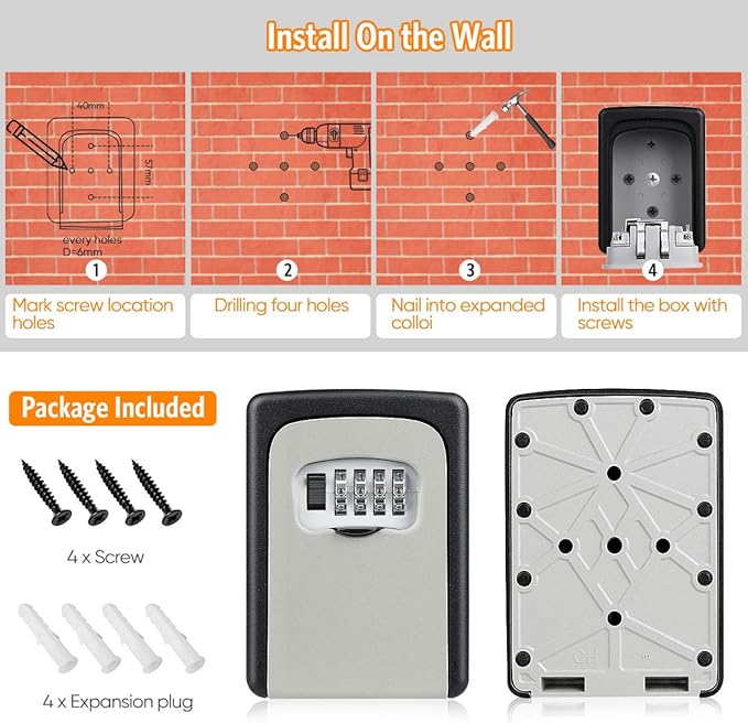 Key Lock Box Wall Mounted, Fayleeko 4 Digit Combination Lockbox - Image 5
