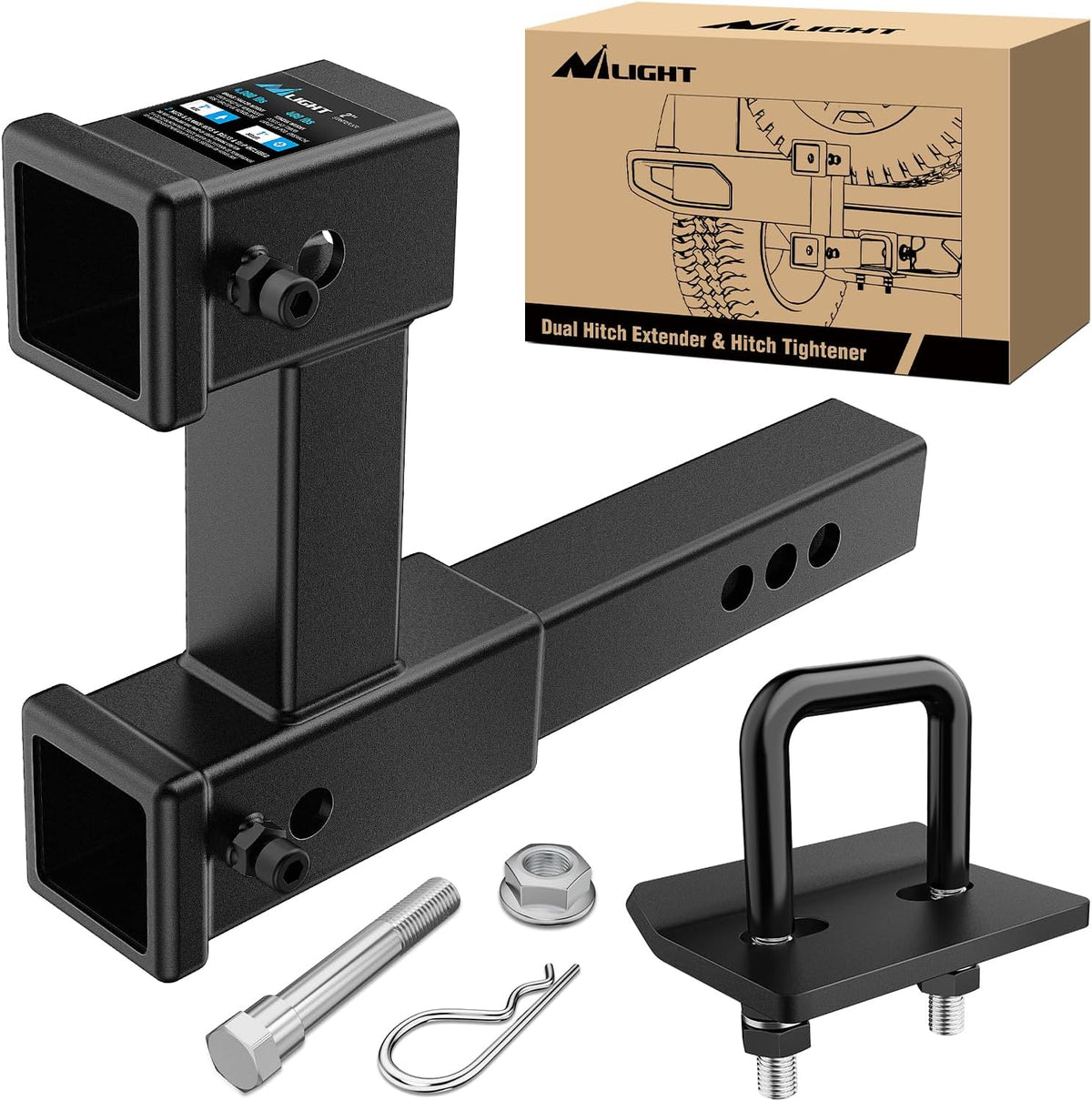 nilight dual hitch extender to 10", rise drop, main product view