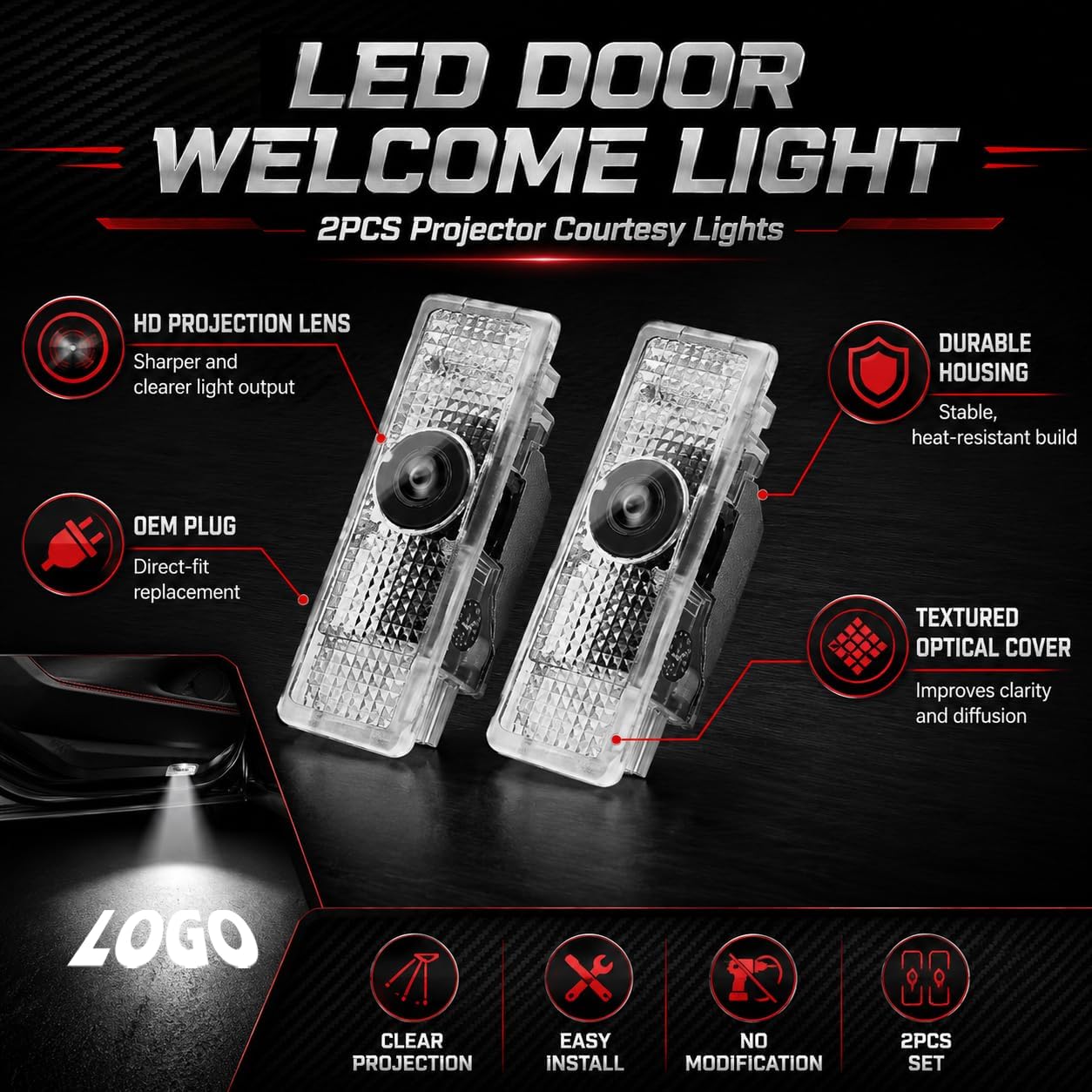 NZY Never Fade HD Door Light Logo Projector Compatible with 1/2/3/4/5/6/7/M/X/Z/GT Series Accessories, 2Pcs 3D LED Ghost Shadow Laser Car Courtesy Step Light Puddle Lamps