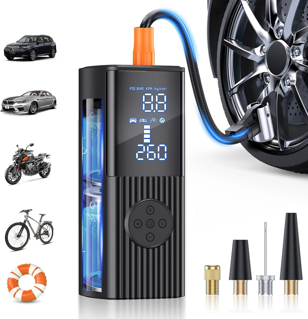 Tire Inflator Portable Air Compressor, 180PSI Cordless Air Pump with LCD Digi...