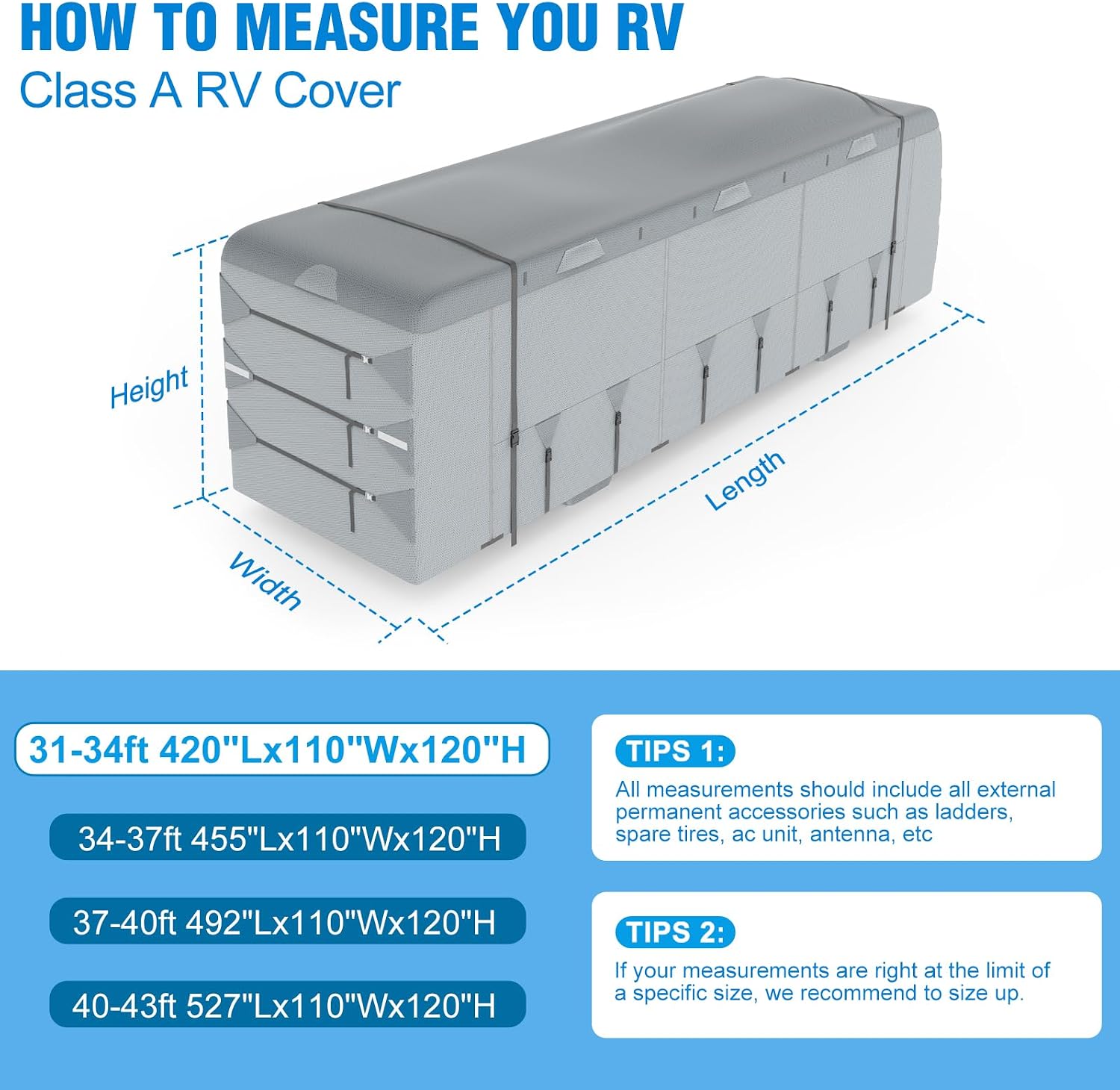 Mofeez Class A RV Cover, Heavy Duty Camper Cover 31-34ft, Extra-Thick 7 Layer Windproof Anti-UV Rip-Stop Class A Motorhome Cover with 2Pcs Extra Straps, 6 Gutter Covers & 4 Tire Covers