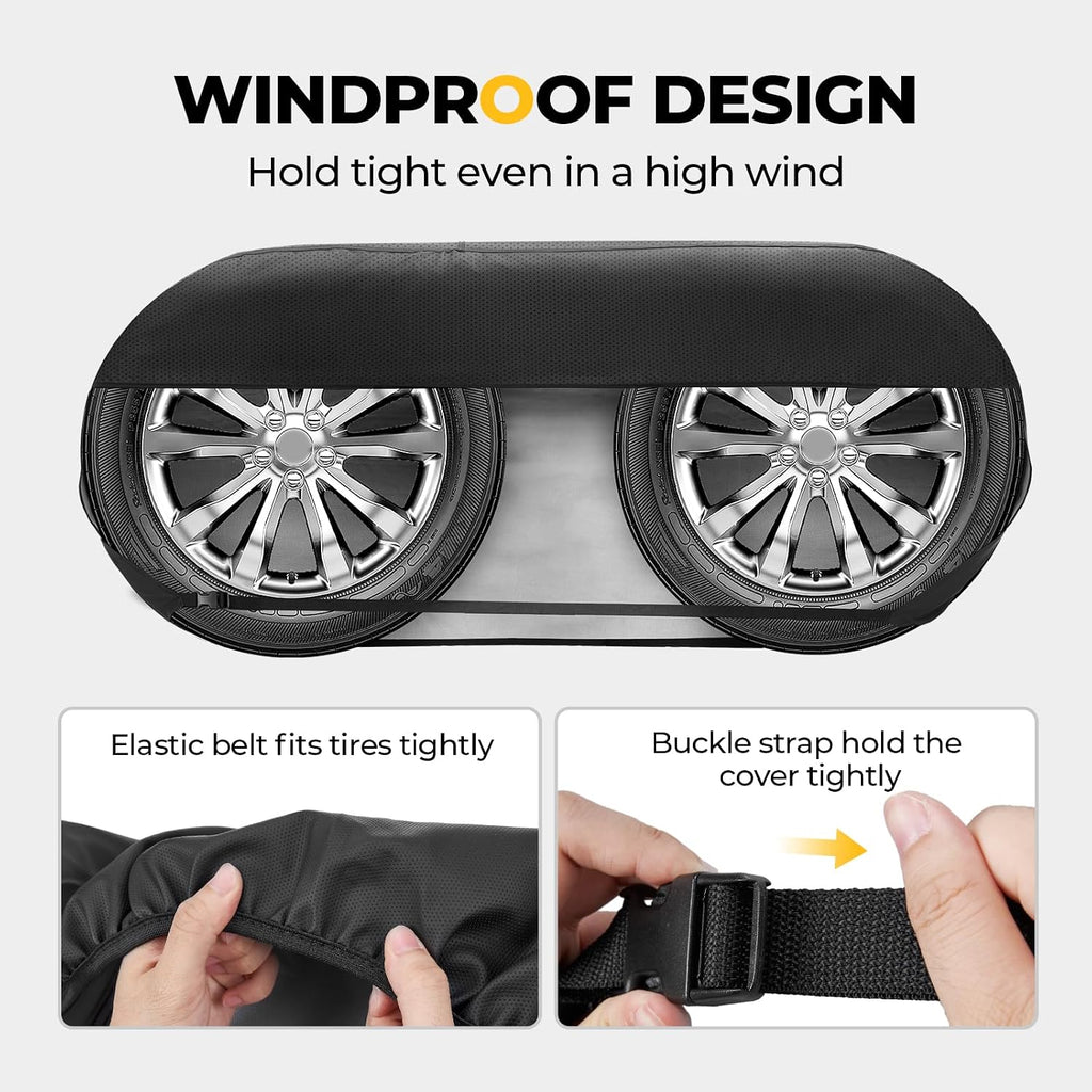 BougeRV RV Tire Covers, Dual Axle Wheel Cover (2 Packs) Fits 30"-33" Diameter Tires, Waterproof Anti-UV Tire Covers Accessories with Reflective Tape for RV/Trailer/Truck, Black