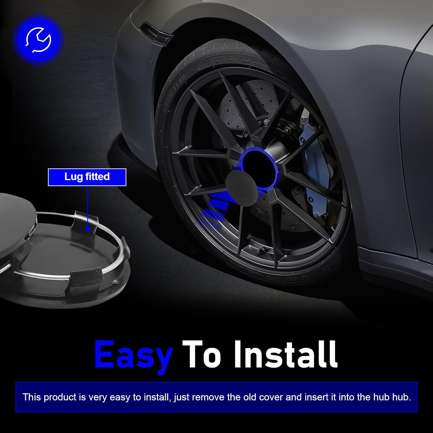 4 PCS Car Wheel Center Hub Cover, ABS Snap-in Wheel Center Protective Cover, 60 MM Outer 56 MM Inner Diameter Rim Hub Caps, Universal for Most Cars (Black)