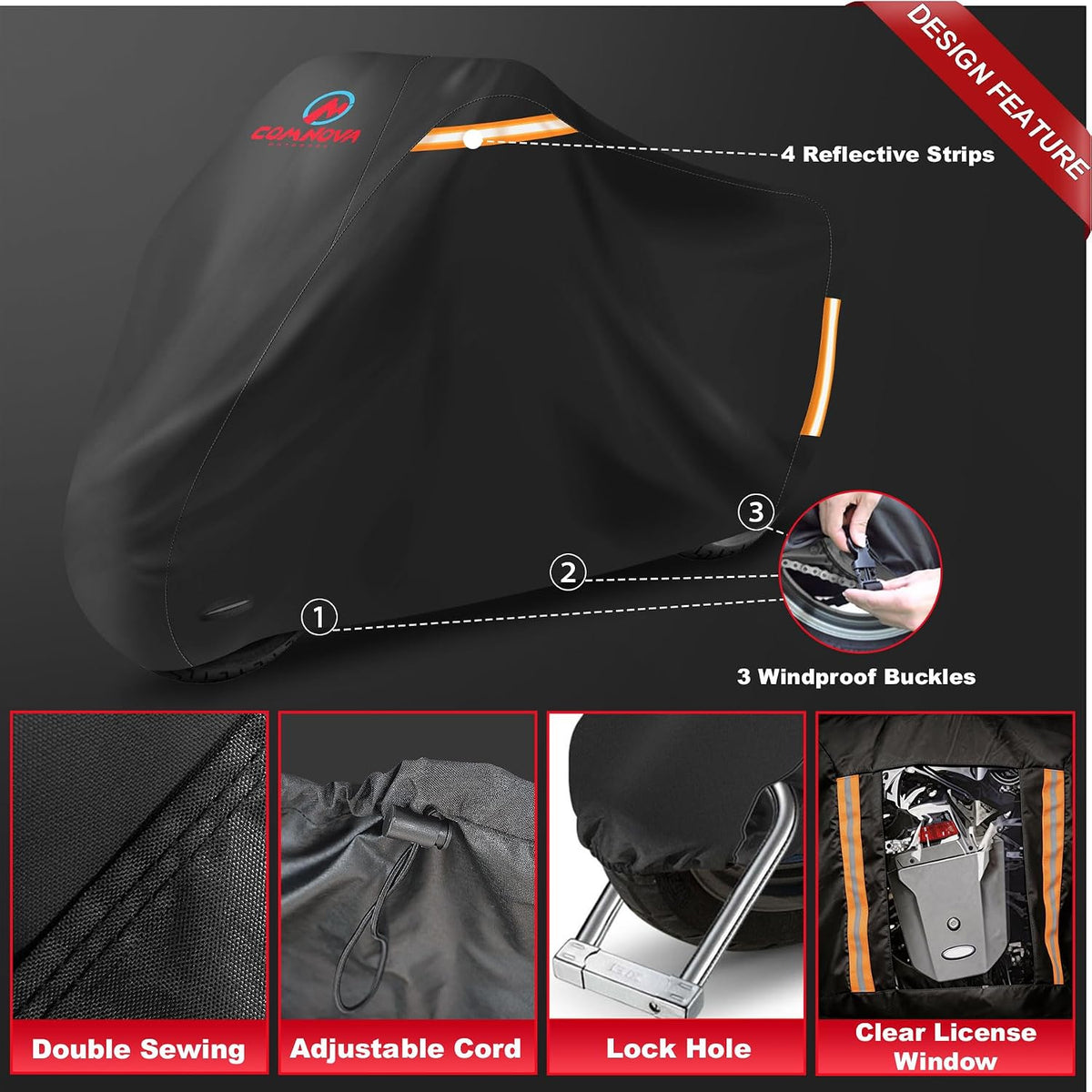 comnova motorcycle cover 91 inch - 600d outdoor, side view