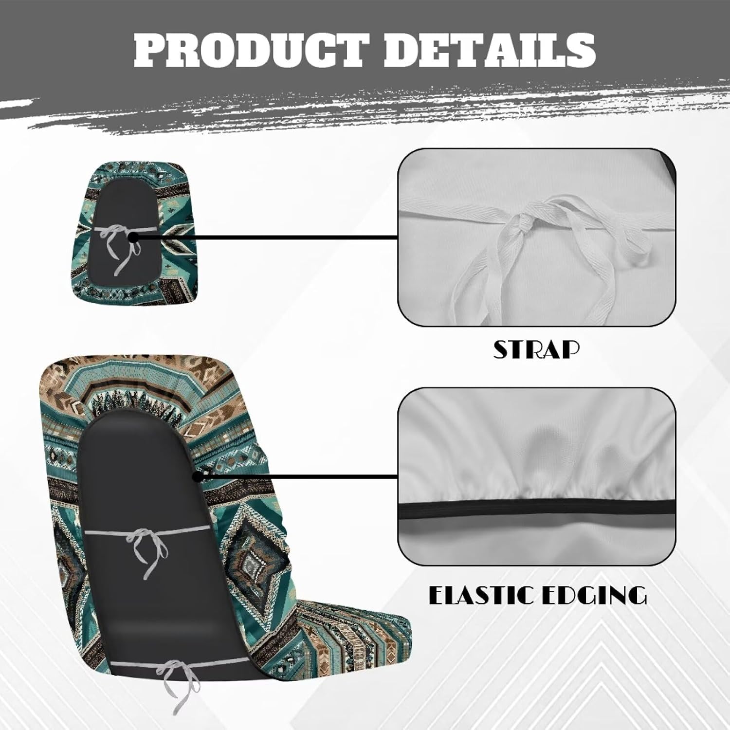 Aztec Tribal Geometric Print UTV Back Seat Covers, Machine Washable Rhino Bucket Seat Cover Stretch Polyester Fabric Protection for Rhino