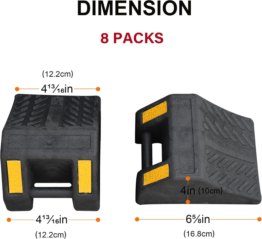 OrangeStar Rubber Wheel Chocks, Tire Chock w/Handgrip for Car, RV, Travel Trailer, Camper Accessory (8 Packs