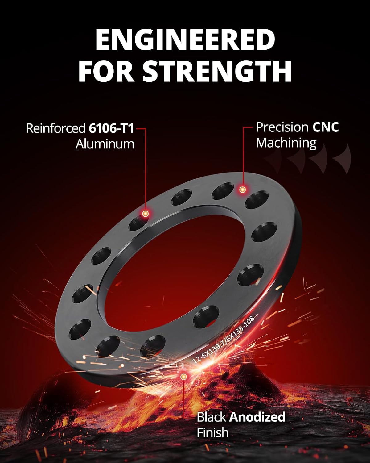 EVIL ENERGY 6x135 or 6x5.5 Wheel Spacers 1/2" (12mm) Compatible with 2004-2023 Ford F-150, 6x135 mm/6x139.7 mm 6 Lugs 108mm Hub Bore Unequipped with Bolts Black, Not Hubcentric