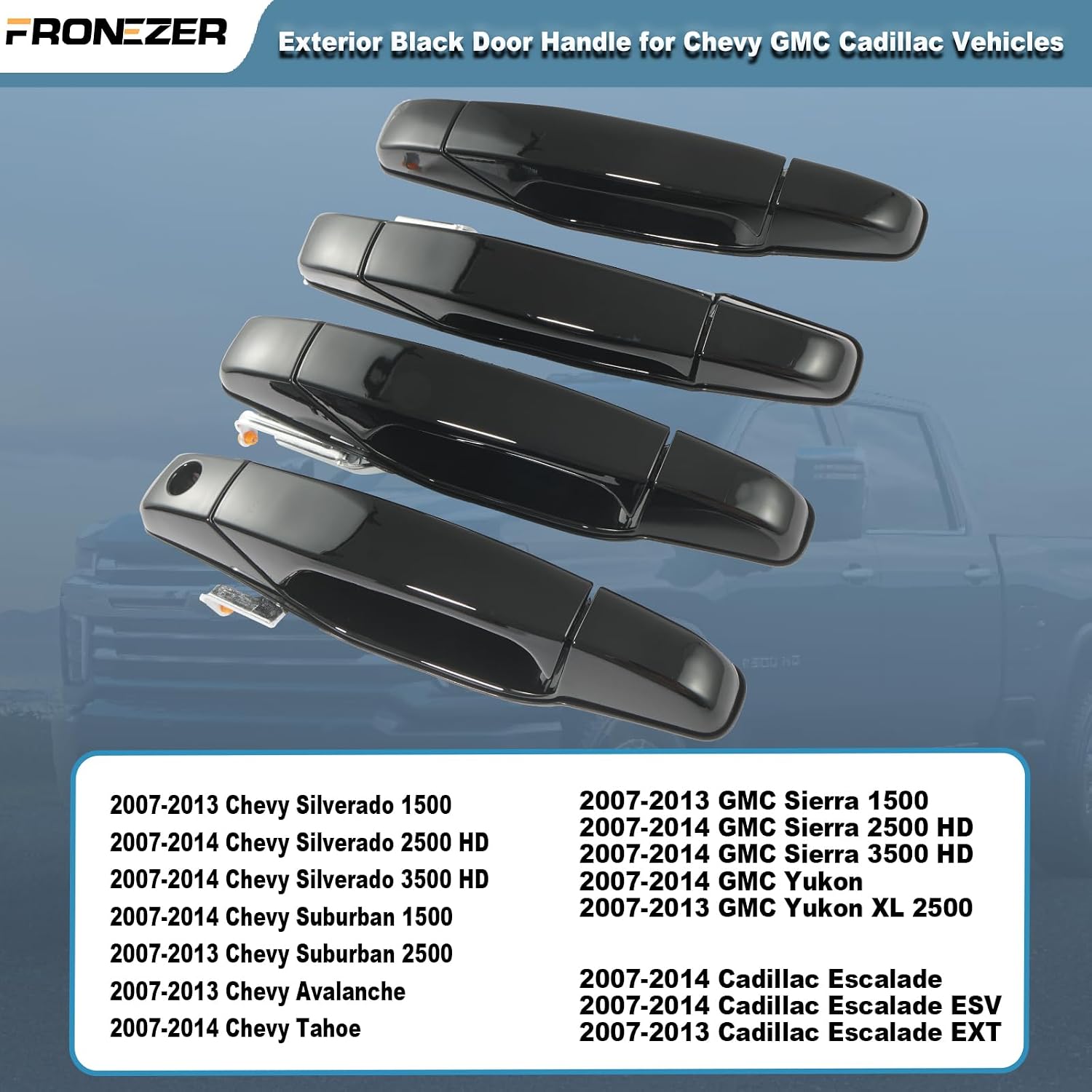 Exterior Door Handle, 4PCS Black Front Rear Driver Passenger Compatible with 2007-2014 Chevy Silverado Suburban Avalanche Tahoe, GMC Sierra Yukon Cadillac Escalade Replace 20828258 22738721