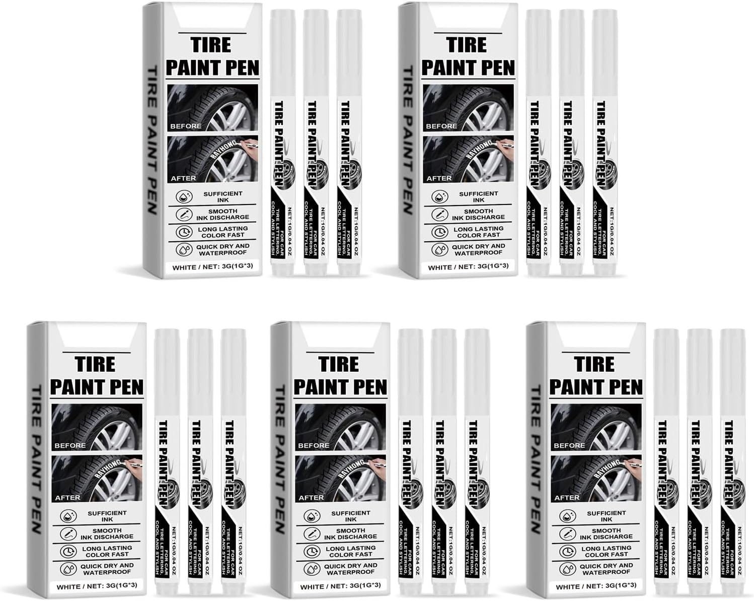15Pcs White Tire Paint Pen Quick Drying for Car Tire Lettering Water Temperature Car Marker Pen Repair