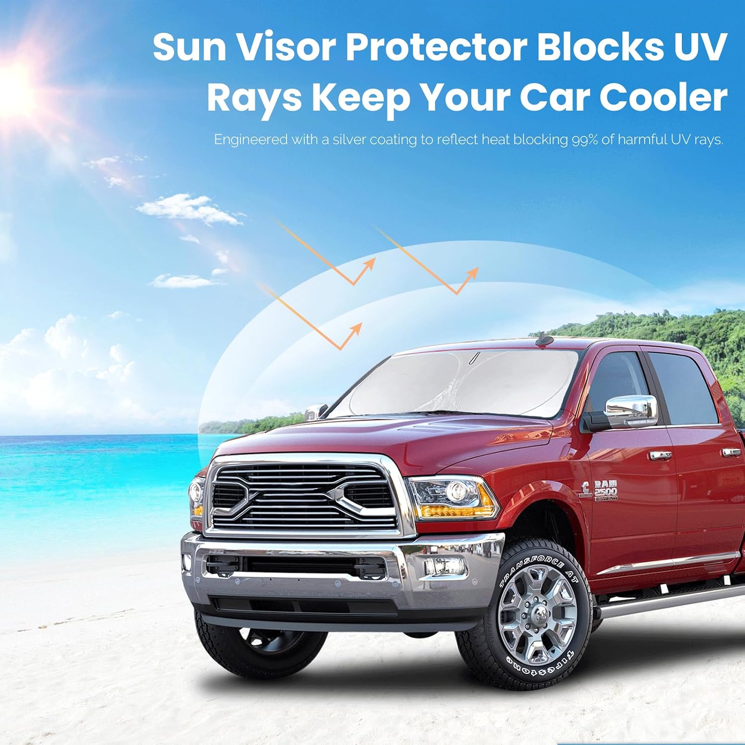 Sunshade for Ram Sun Shade Fit 2010-2025 2026 Dodge RAM 2500 3500 Truck Accessories Windshield Cover for Ram 2500/3500/4500/5500 Sun Visor Fits 2Dr RegularCab, 4Dr QuadCab, CrewCab, MegaCab
