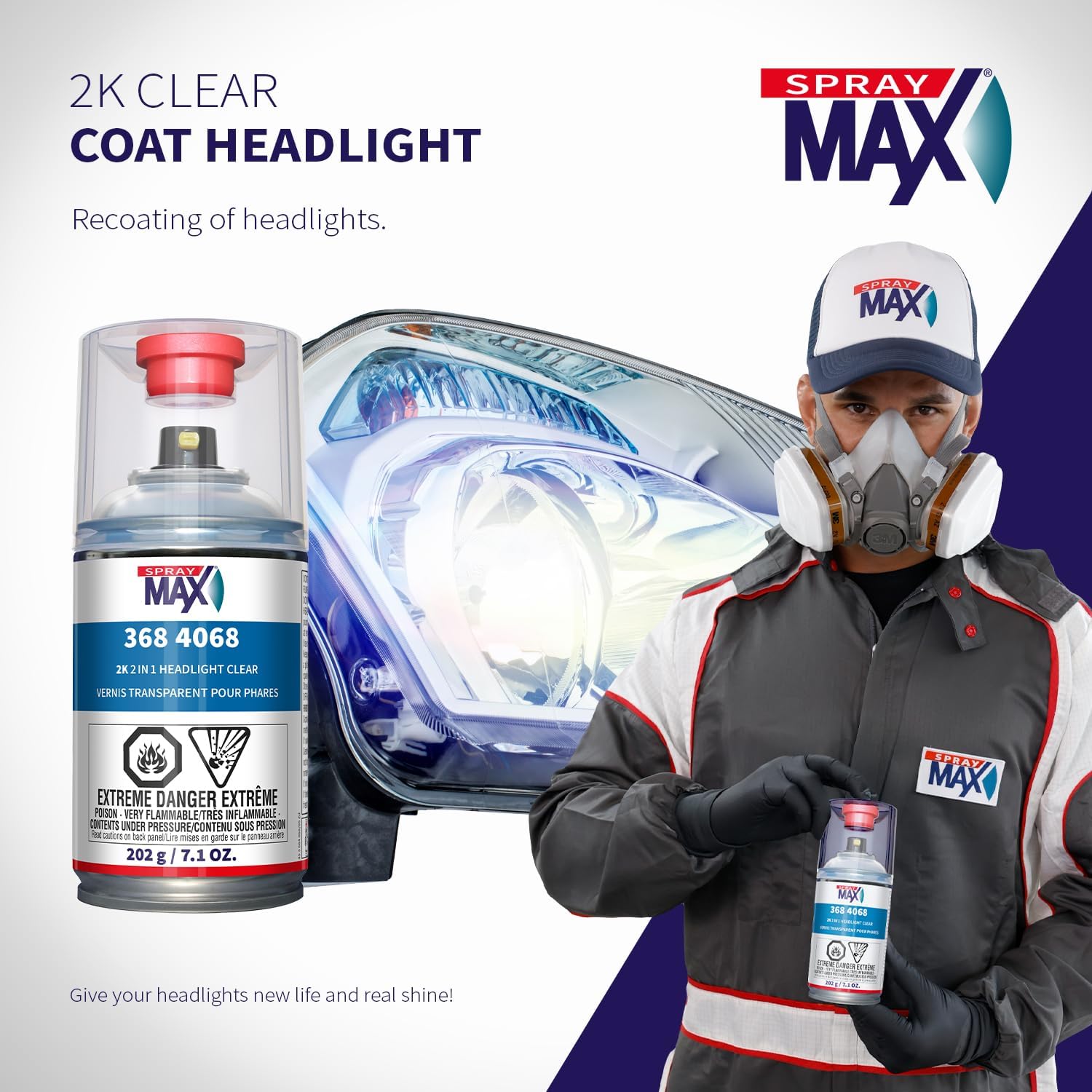 SprayMax 2K 2in1 Headlight Clear Coat | Professional Headlight Restoration Spray & UV Coating Protection | Fixes Scratches, Yellowing & Foggy Headlights | Crystal Clear & Durable Finish | 7.1 oz
