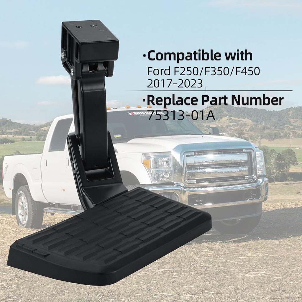 75313-01A Retractable Rear Bedstep Compatible with Ford F250 F350 F450 (2017-2023) (Not Work When F450 Vibration Damper is Installed) Pickup OEM Replacement Truck Tailgate Bumper Corner Foot Step