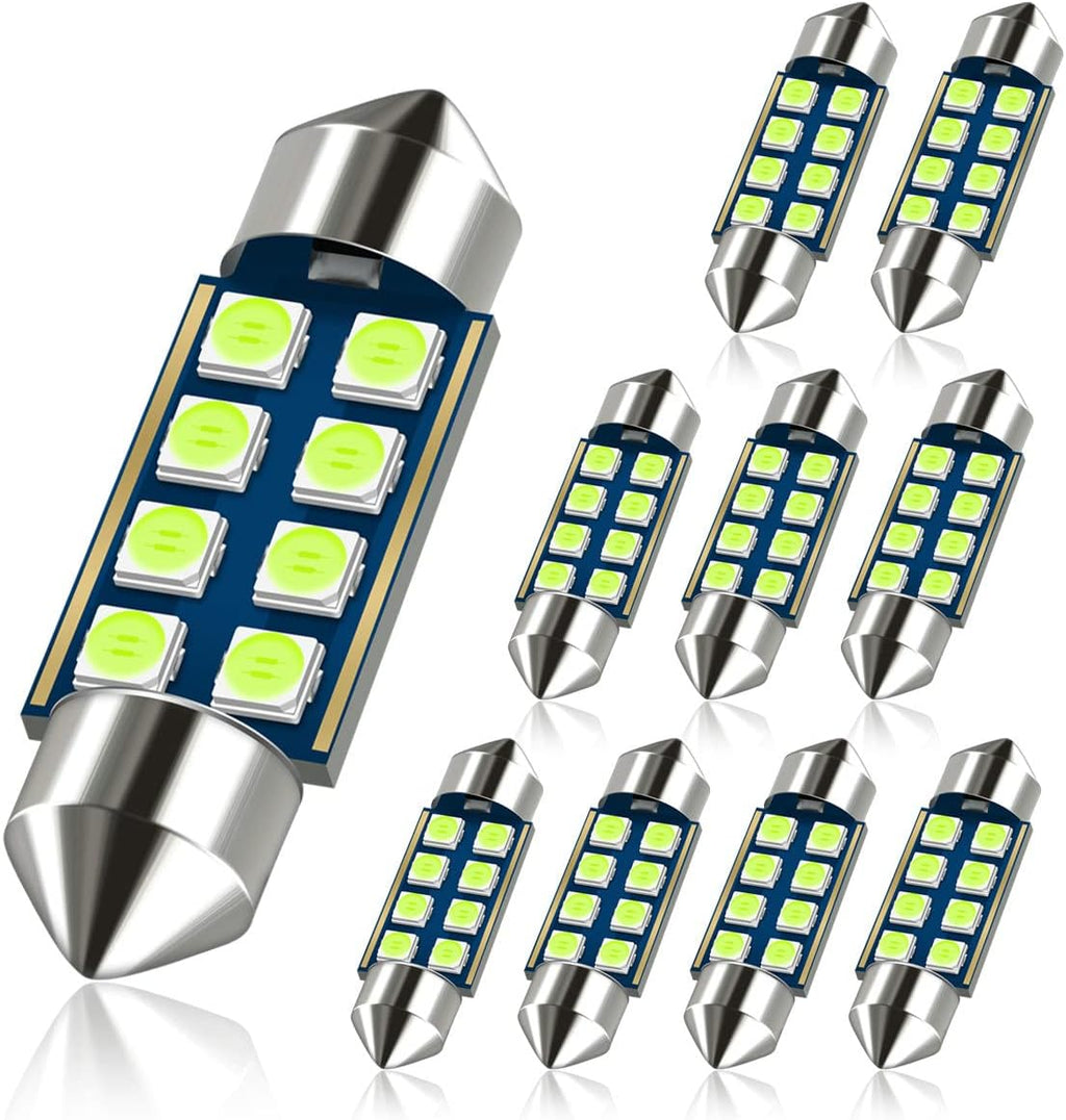 Ice Blue 36MM Festoon 6418 LED Map Dome Bulb Car Interior Light | DE3423 DE3425 Super Bright Also for Car Exterior License Plate Trunk Cargo Door Courtesy Light Canbus Error Free 10-Pack