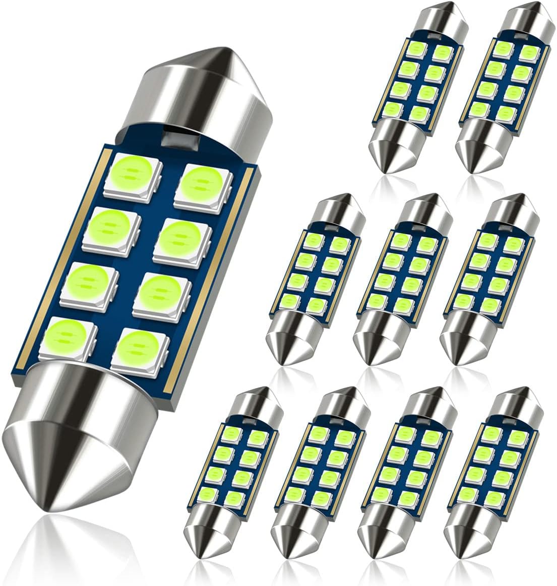 Ice Blue 36MM Festoon 6418 LED Map Dome Bulb Car Interior Light | DE3423 DE3425 Super Bright Also for Car Exterior License Plate Trunk Cargo Door Courtesy Light Canbus Error Free 10-Pack