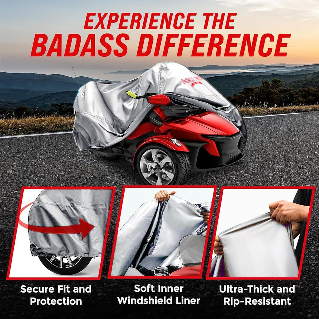 Badass Moto Waterproof for Can-Am Spyder RT Limited Cover 2020-2026, Gray | All-weather waterproof outdoor storage; fits Can-Am Spyder RT Limited cover 2020-2026 Sea to Sky; Spyder RT cover