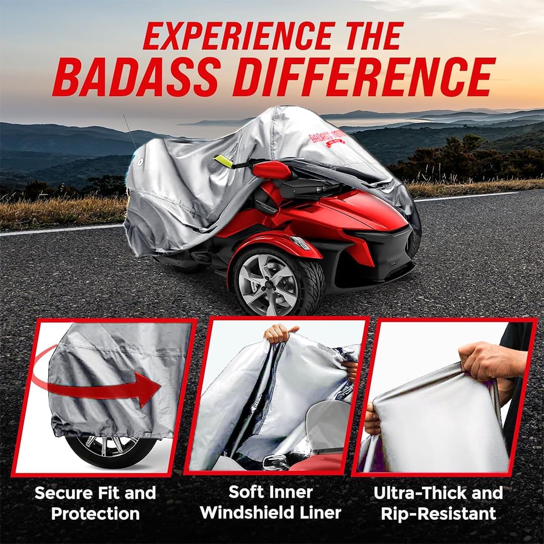Badass Moto Waterproof for Can-Am Spyder RT Limited Cover 2020-2026, Gray | All-weather waterproof outdoor storage; fits Can-Am Spyder RT Limited cover 2020-2026 Sea to Sky; Spyder RT cover