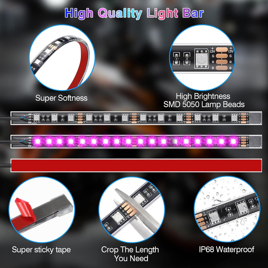 8PCS Motorcycle RGB LED Light Kits with APP/RF Remote, Multicolor Underglow Lights with Brake Turn Signal, 12V Waterproof Dual Zone Strip for Sport Bike, Cruiser, Street & Dirt Motorcycle