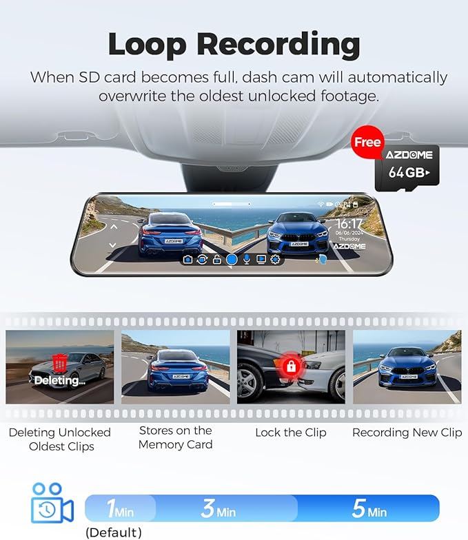 AZDOME PG17 12" 4K Mirror Dash Cam Front and Rear, Wi-Fi 6 Rear View Mirror - Image 7