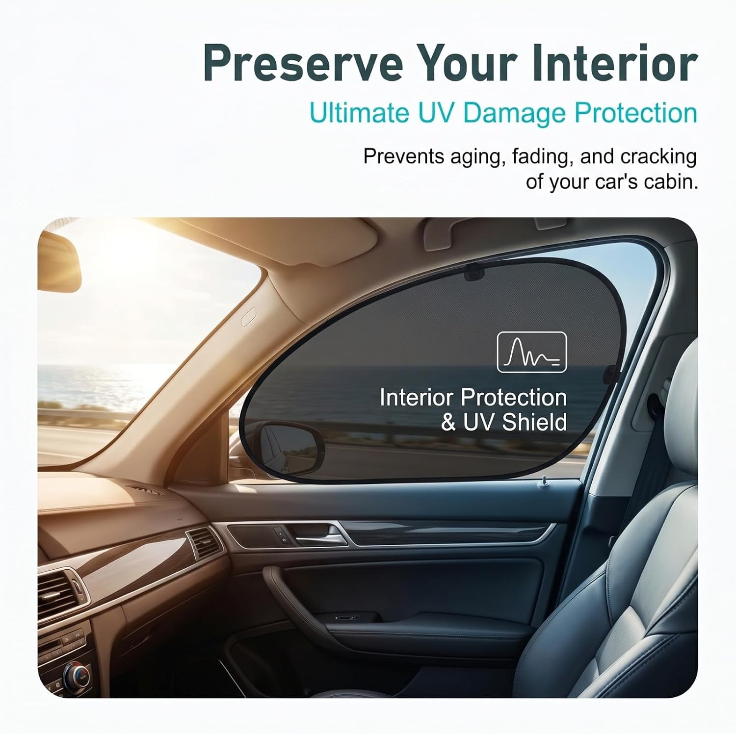 2 PCS Car Side Window Shades, Glare & Heat Blocking Visor Side Window Sun Shade Blocker, One-way Visibility Mesh Privacy Protection Sunshade with Suction, Universal for Most Cars SUVs (Black)