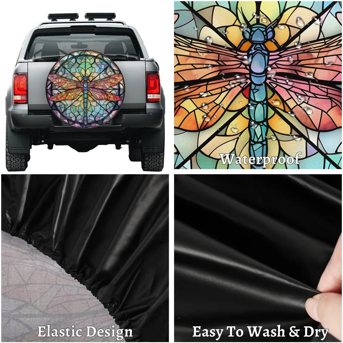 Spare Tire Cover for RV Trailer, Glass Dragonfly Pattern Tire Covers Universal Fit for Travel Trailer Camper Jeep RV SUV Truck Waterproof Wheel Cover (17 inch for Diameter 31” - 33”),A-789