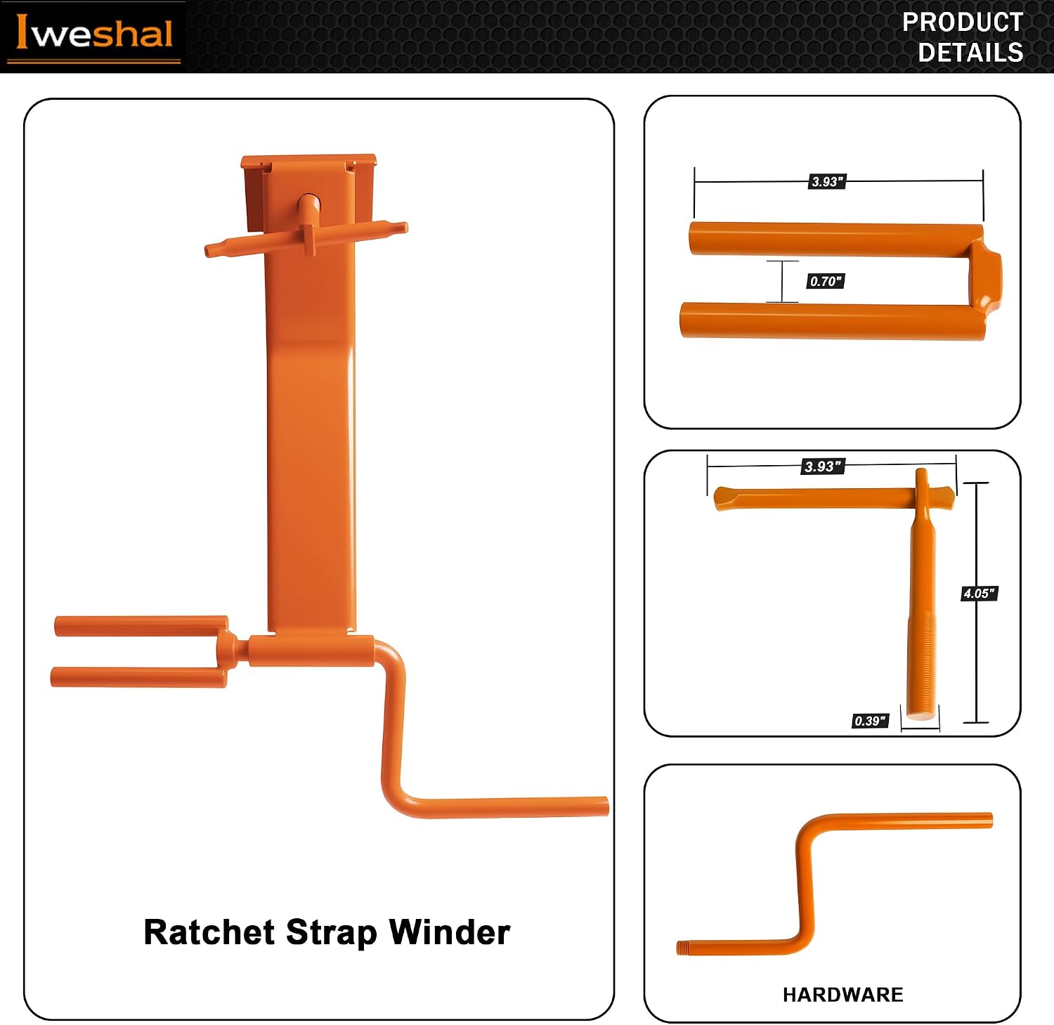Winch Strap Winder, Cargo Tie-Downs Strap Winder for Trailers, Trucks, Vans, Warehouses, Roll-up to 4" Wide Winch Straps, Orange-1 Pack