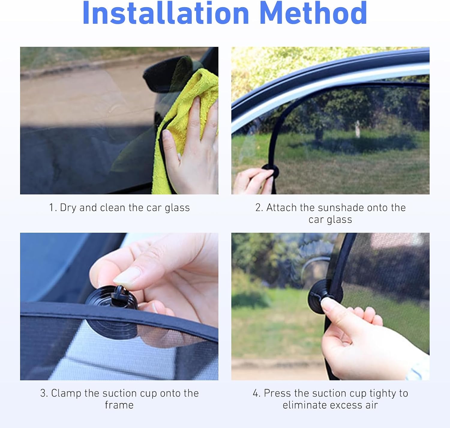 2 PCS Car Side Window Shades, One-way Mesh Privacy Protection Sunshade with Suction, Sun Blocking & Heat Insulation Visor for Baby, Foldable Cover for Front Side Window (Black)