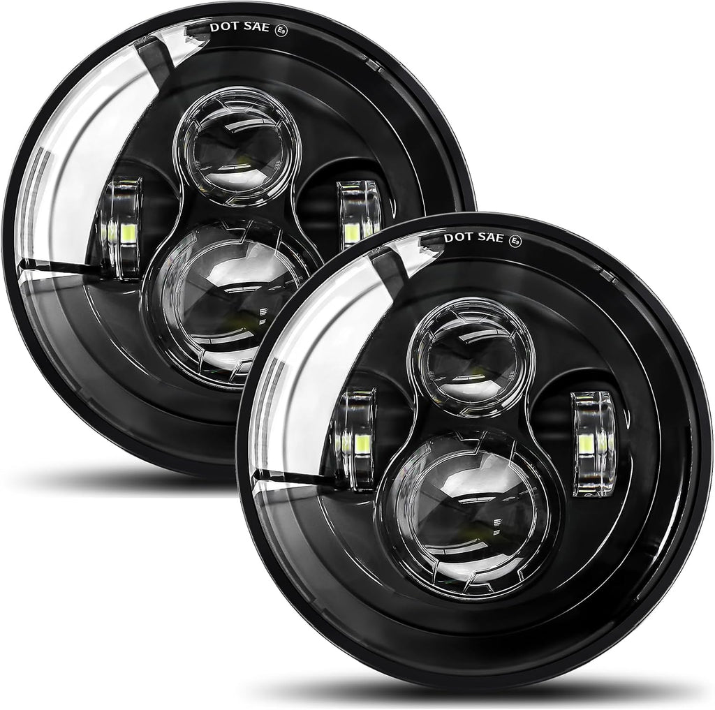 UNI-SHINE 2pcs Projector 7 Inch LED Headlights Hi/Lo Beam 7’’ Round Headlight H6024 LED Headlight Compatible with Jeep Wrangler JK CJ TJ fit for Miata, Chevy S2