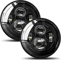 UNI-SHINE 2pcs Projector 7 Inch LED Headlights Hi/Lo Beam 7’’ Round Headlight H6024 LED Headlight Compatible with Jeep Wrangler JK CJ TJ fit for Miata, Chevy S2