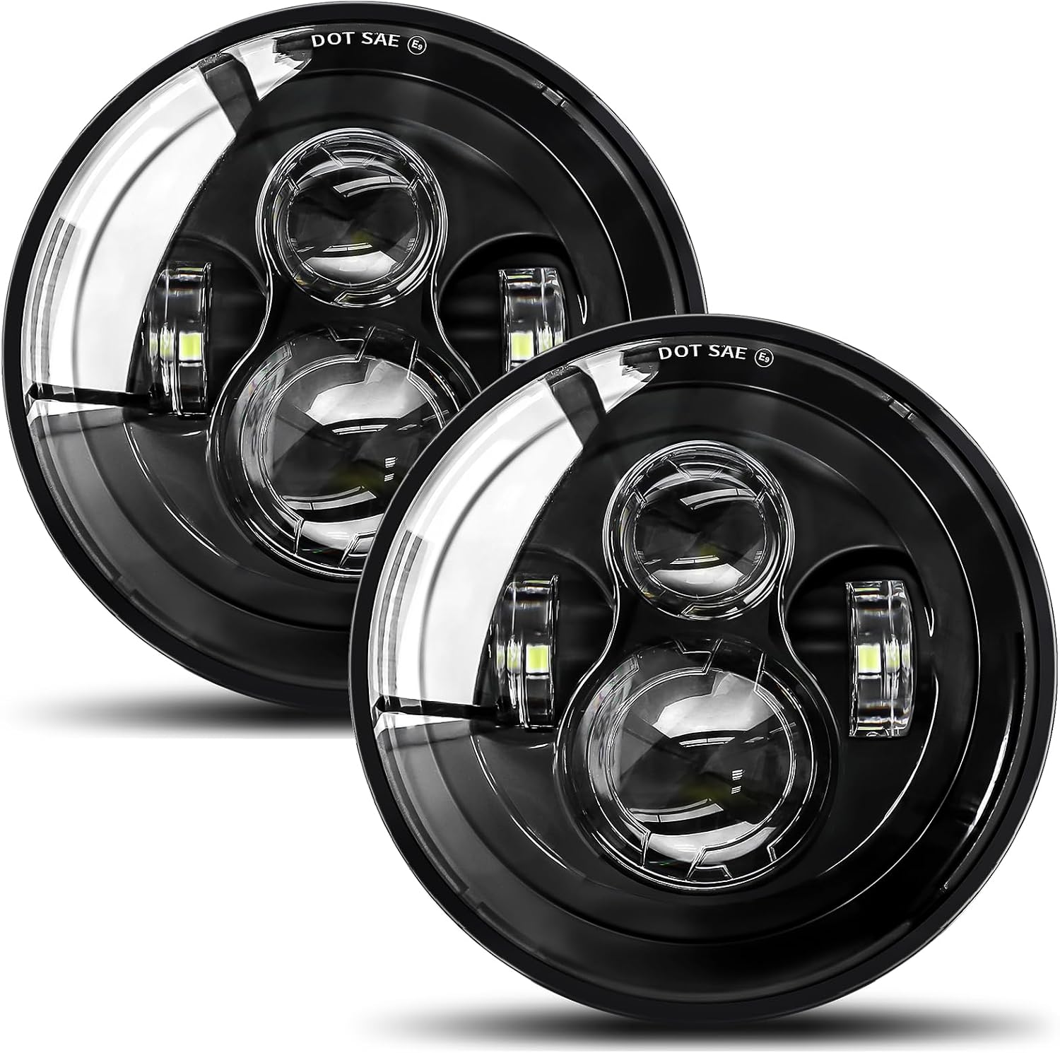 UNI-SHINE 2pcs Projector 7 Inch LED Headlights Hi/Lo Beam 7’’ Round Headlight H6024 LED Headlight Compatible with Jeep Wrangler JK CJ TJ fit for Miata, Chevy S2
