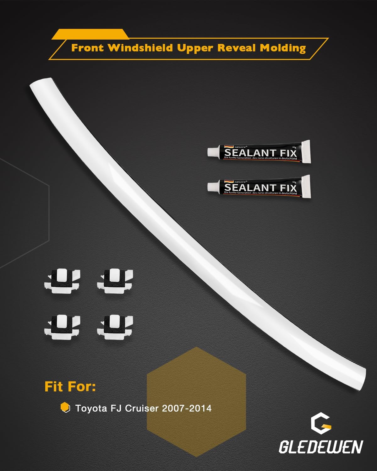 Top Windshield Molding, White, Front Upper Outside, Compatible with Toyota FJ Cruiser 2007-2014 | Replace# 75503-35061-A0 755033501 Windshield Reveal Moulding Trim, Outer Pillar Panel, w/Side Clips