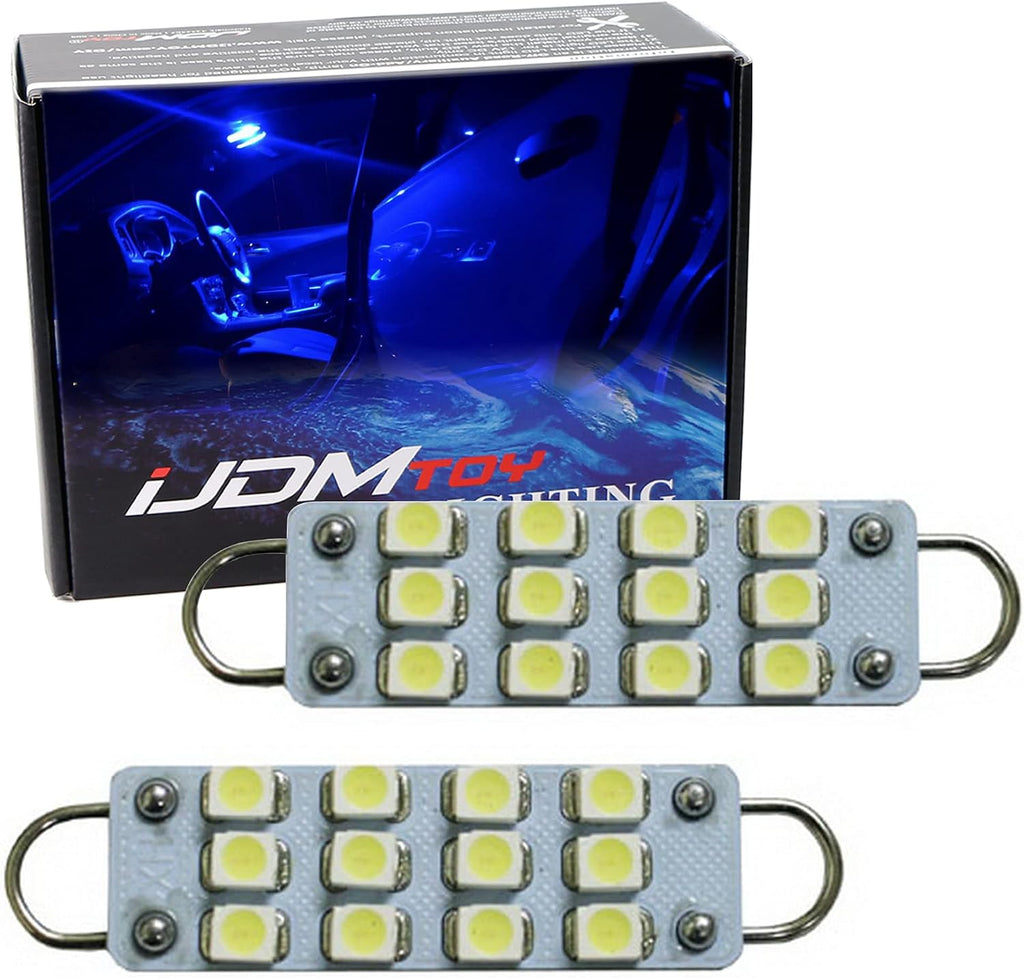 iJDMTOY 12-SMD-3528 1.72-in 43mm 211-2 212-2 214-2 561 Rigid Loop Festoon LED Bulbs for Car Side Door Courtesy Lights, Ultra Blue