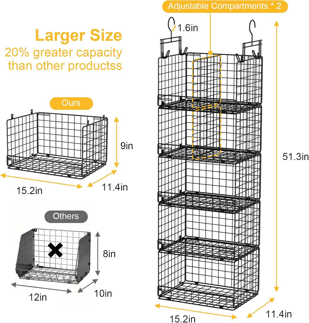 vygrow 5 tier hanging closet organizer with adjustable, close-up detail