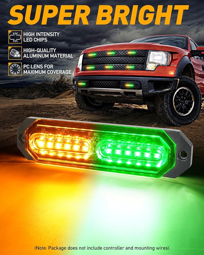 HLauto 1200T Emergency Strobe Grille Lights: 8pcs 12 LED Sync Feature Safety - Image 2