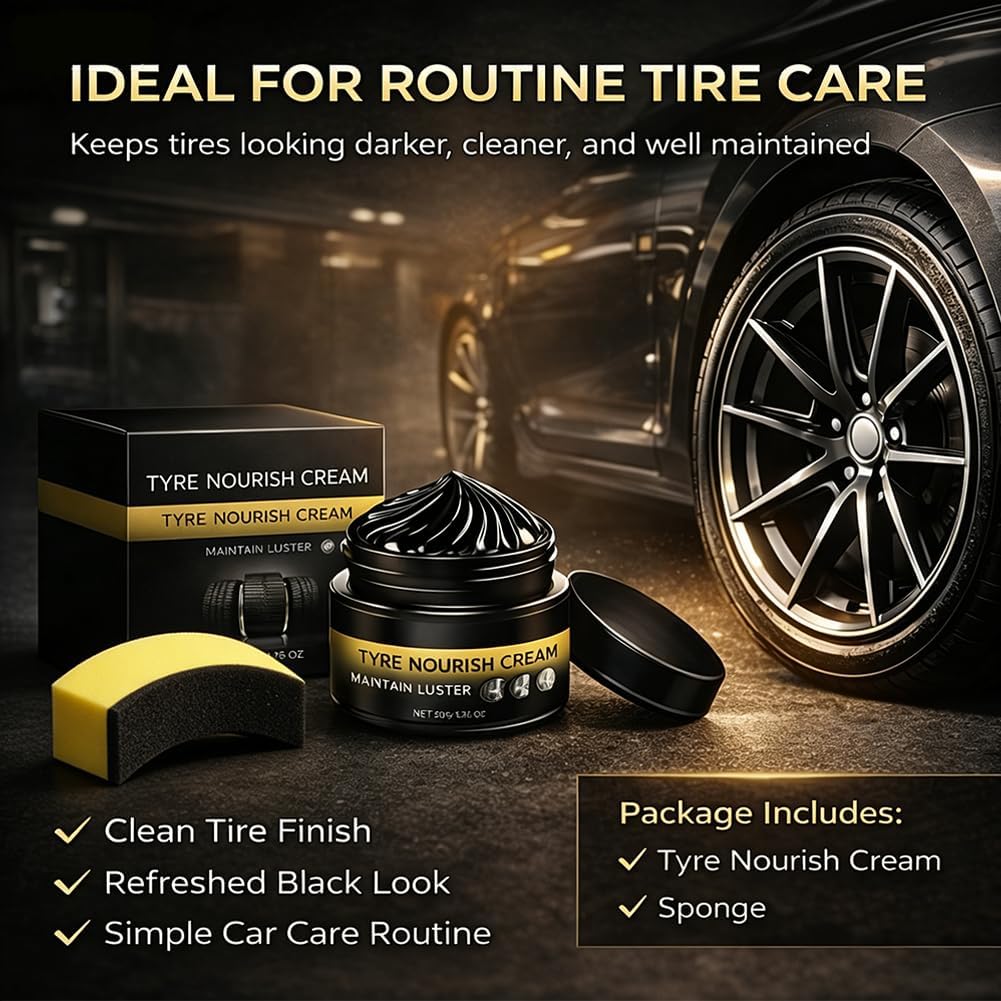 Tyre Nourish Cream, Powerful Wheel Cleaning Refurbish Wax, Restores Black Gloss for Cars, Uv Protection And Waterproof Coating, Long-Lasting Tire Shine Gelfor for Car Tires (1pcs)