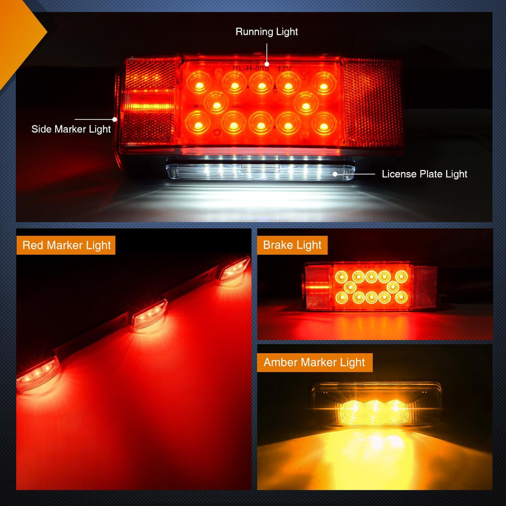 Nilight Rectangular Trailer Light Kit Red Amber Marker Taillights