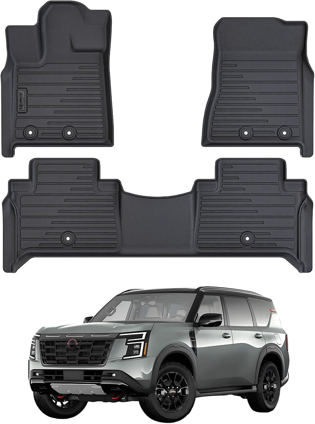 2 Rows Floor Mats for 2025 Nissan Armada 7 and 8 Passenger Models, TPE All