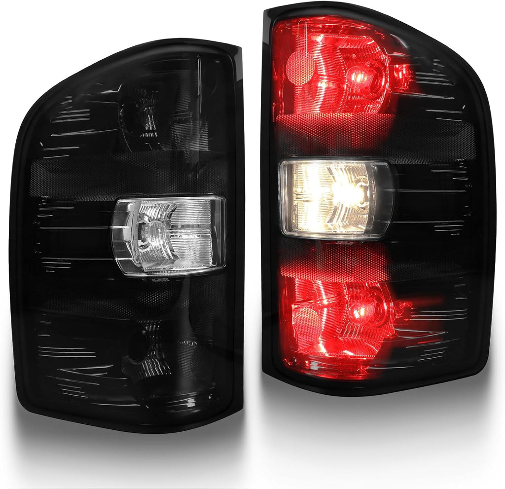 MAYELLO Smoked Black Tail Lights with Red Bulbs fit for 2007–2013 Chevy Silverado 1500, 2007–2014 Silverado 2500/3500 Single Rear Wheel, Plug & Play Upgrade Murdered Out Rear Lamps