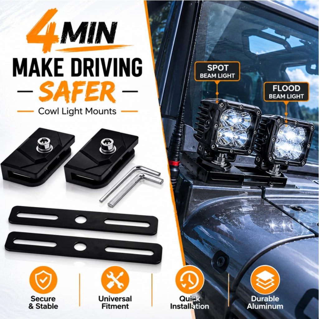 LED Light Bar Mounting Brackets A Pillar Ditch Light Bracket Extensions | Steel Cowl Pod Light Mounting Brackets No Drilling Universal Hood Light Mounting Brackets Adjustable Aluminum Alloy