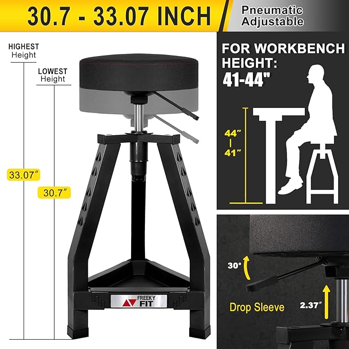 Adjustable Tall Shop Stool, Mechanic Garage Bar Stool Chair, Work Metal Chair - Image 2