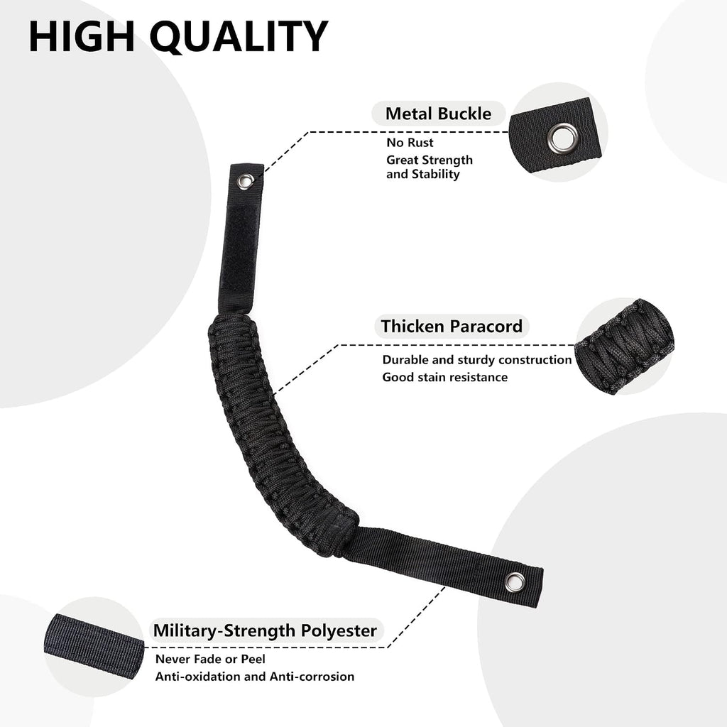 sukemichi for Bronco Grab Handles, Paracord Roll Bar Grab Handles for 2021 2022 2023 2024 2025 2026 Ford Bronco Accessories 4 Door 2 Door, Black, 4 Pack